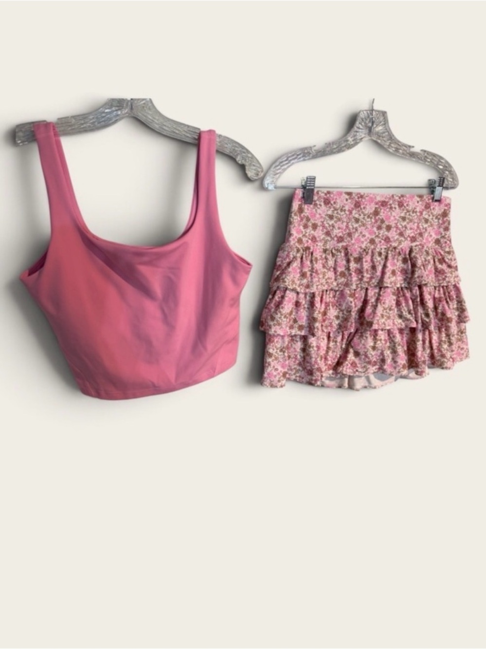 JoyLab Pink Floral Ruffle Mini Skirt Set - Picture 2 of 5